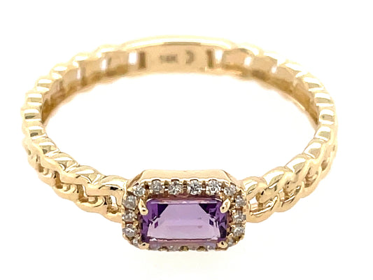 AMETHYST E/C & DIAMOND HALO LINK RING, 14KY (H)