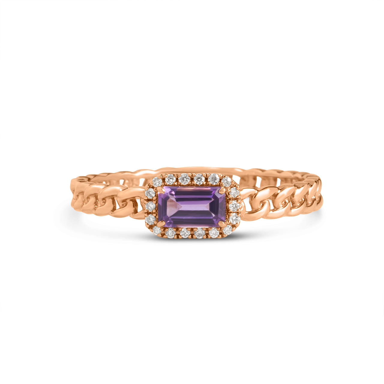 Amethyst & Diamond Link Stackable Ring