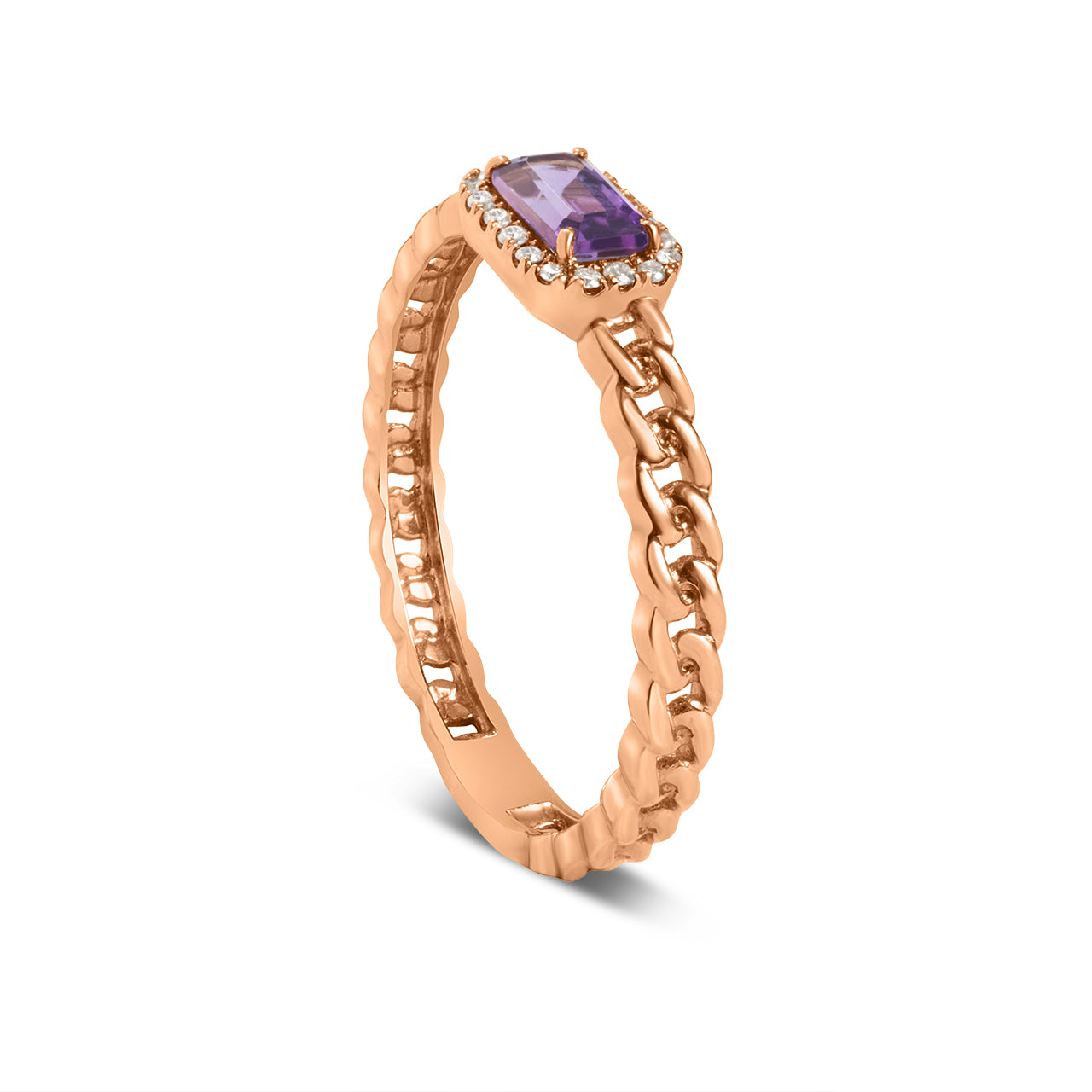 Amethyst & Diamond Link Stackable Ring