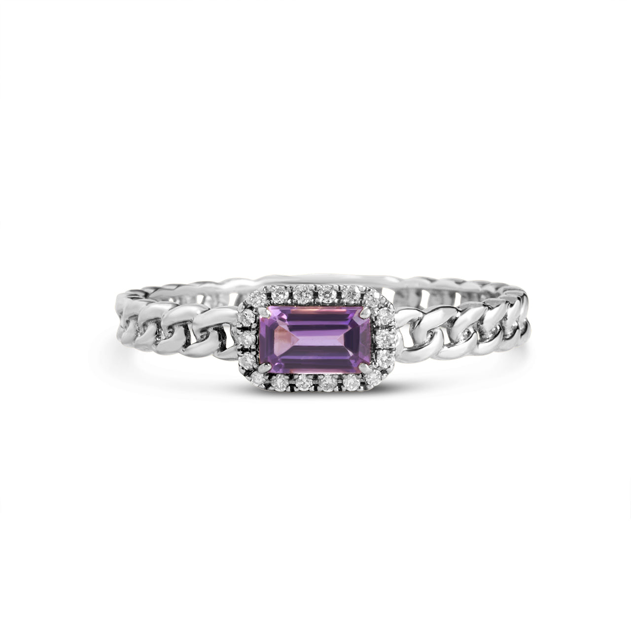 Amethyst & Diamond Link Stackable Ring