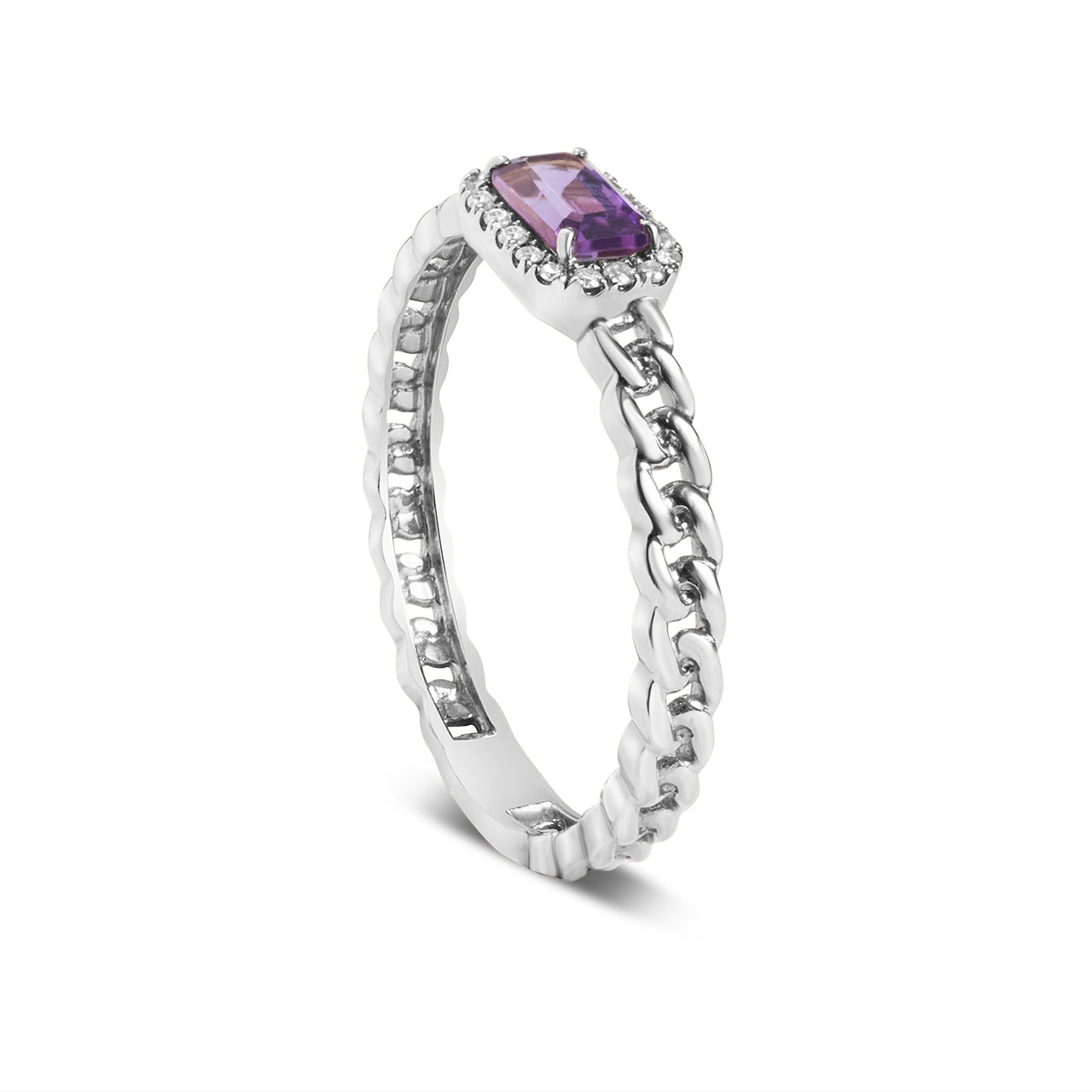 Amethyst & Diamond Link Stackable Ring