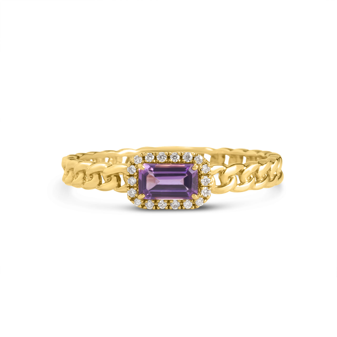 Amethyst & Diamond Link Stackable Ring