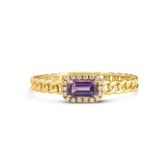 Amethyst & Diamond Link Stackable Ring