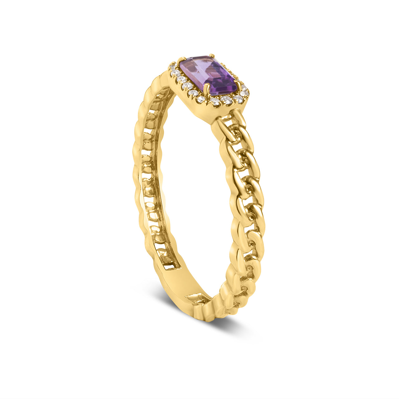 Amethyst & Diamond Link Stackable Ring
