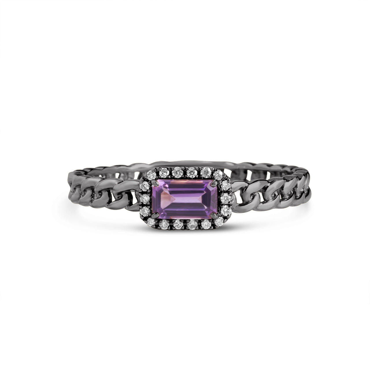 Amethyst & Diamond Link Stackable Ring
