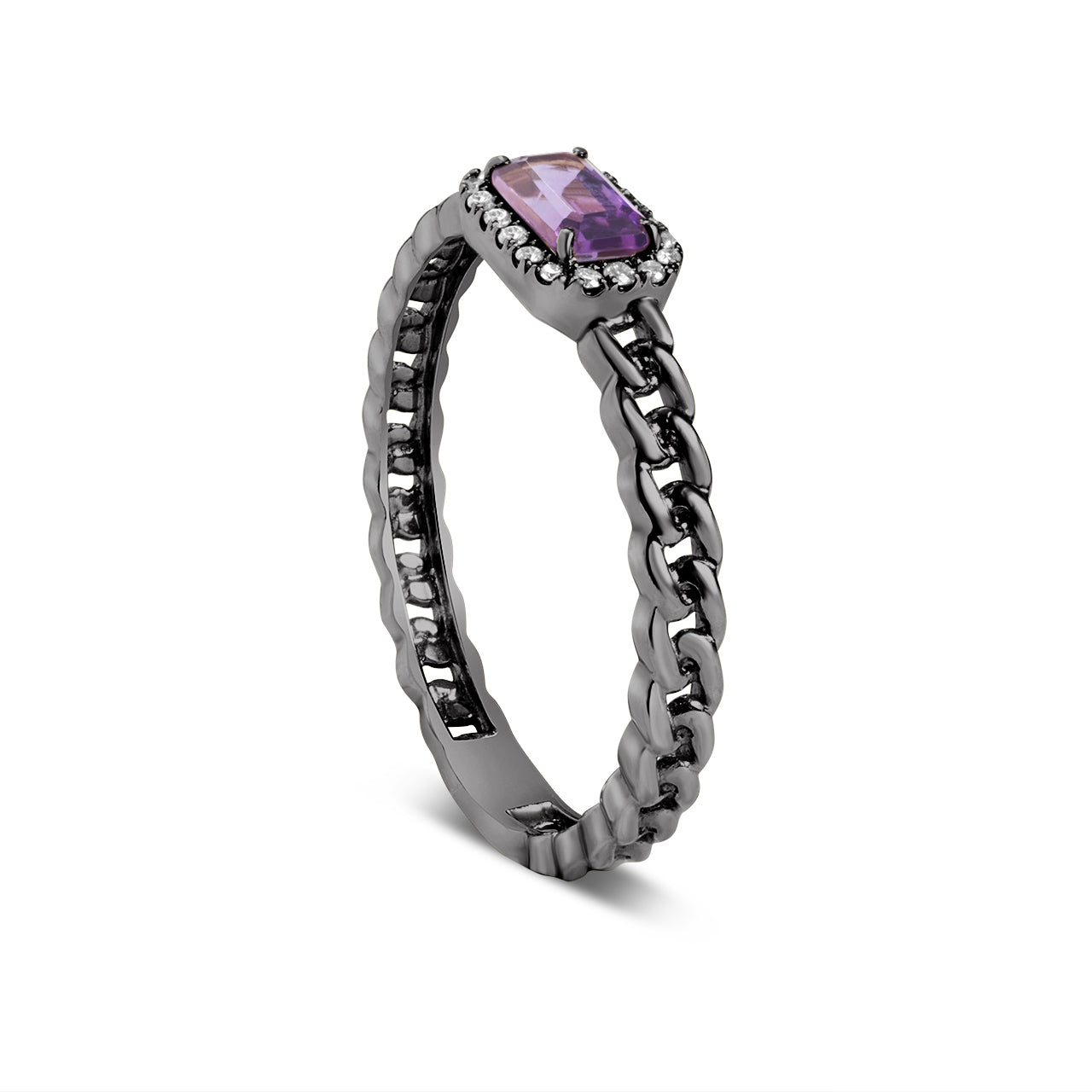 Amethyst & Diamond Link Stackable Ring