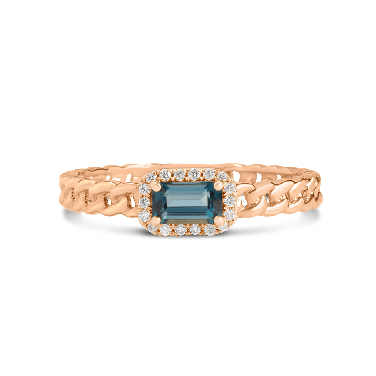 Blue Topaz & Diamond Link Stackable Ring