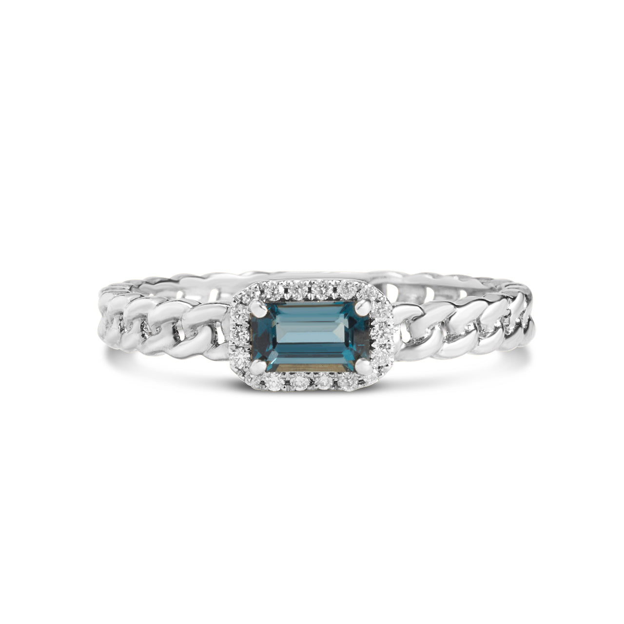Blue Topaz & Diamond Link Stackable Ring