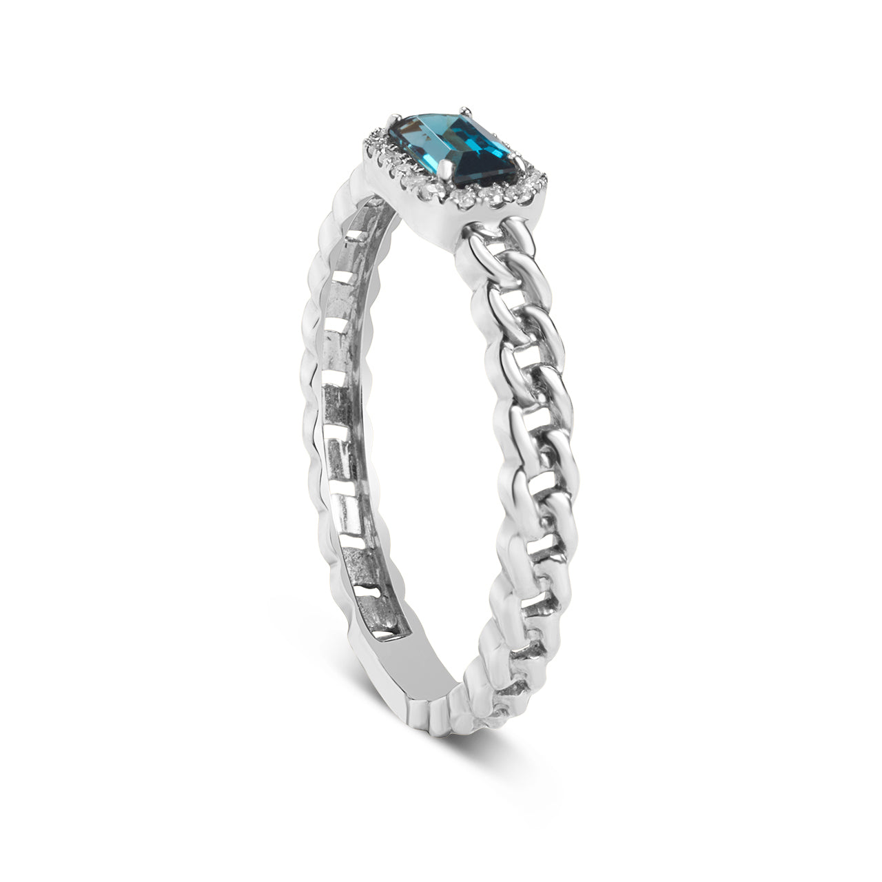 Blue Topaz & Diamond Link Stackable Ring