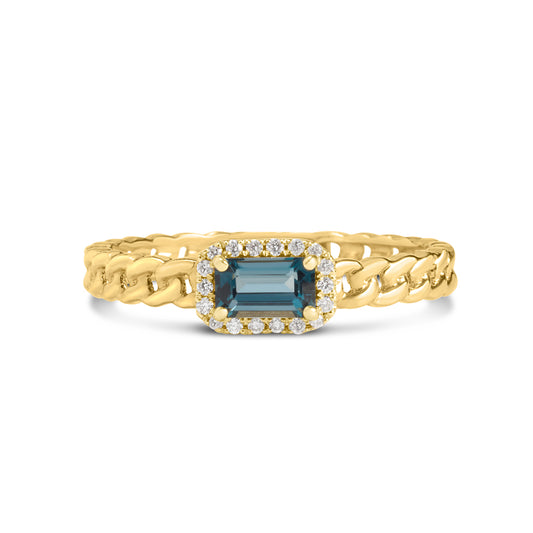 Blue Topaz & Diamond Link Stackable Ring