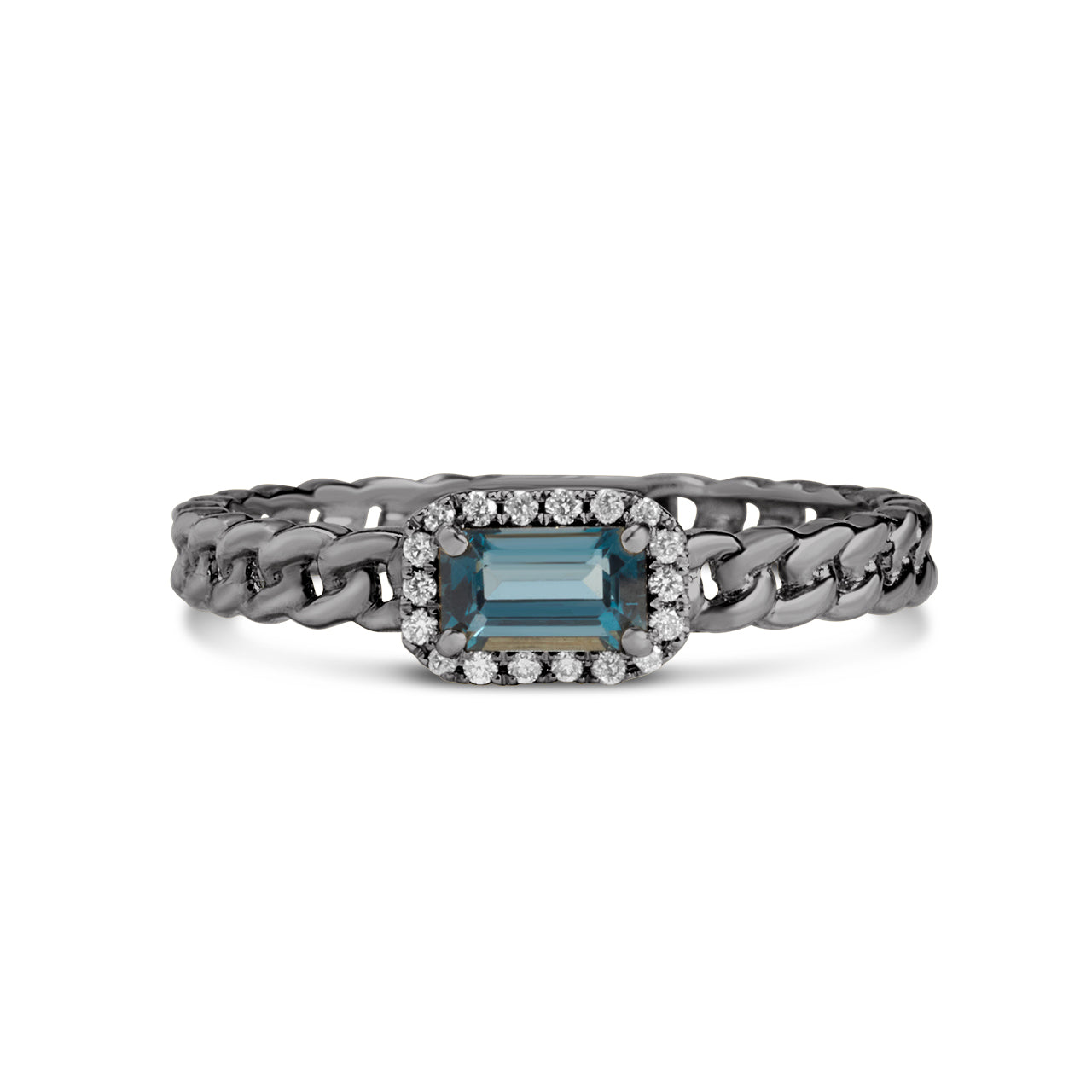 Blue Topaz & Diamond Link Stackable Ring