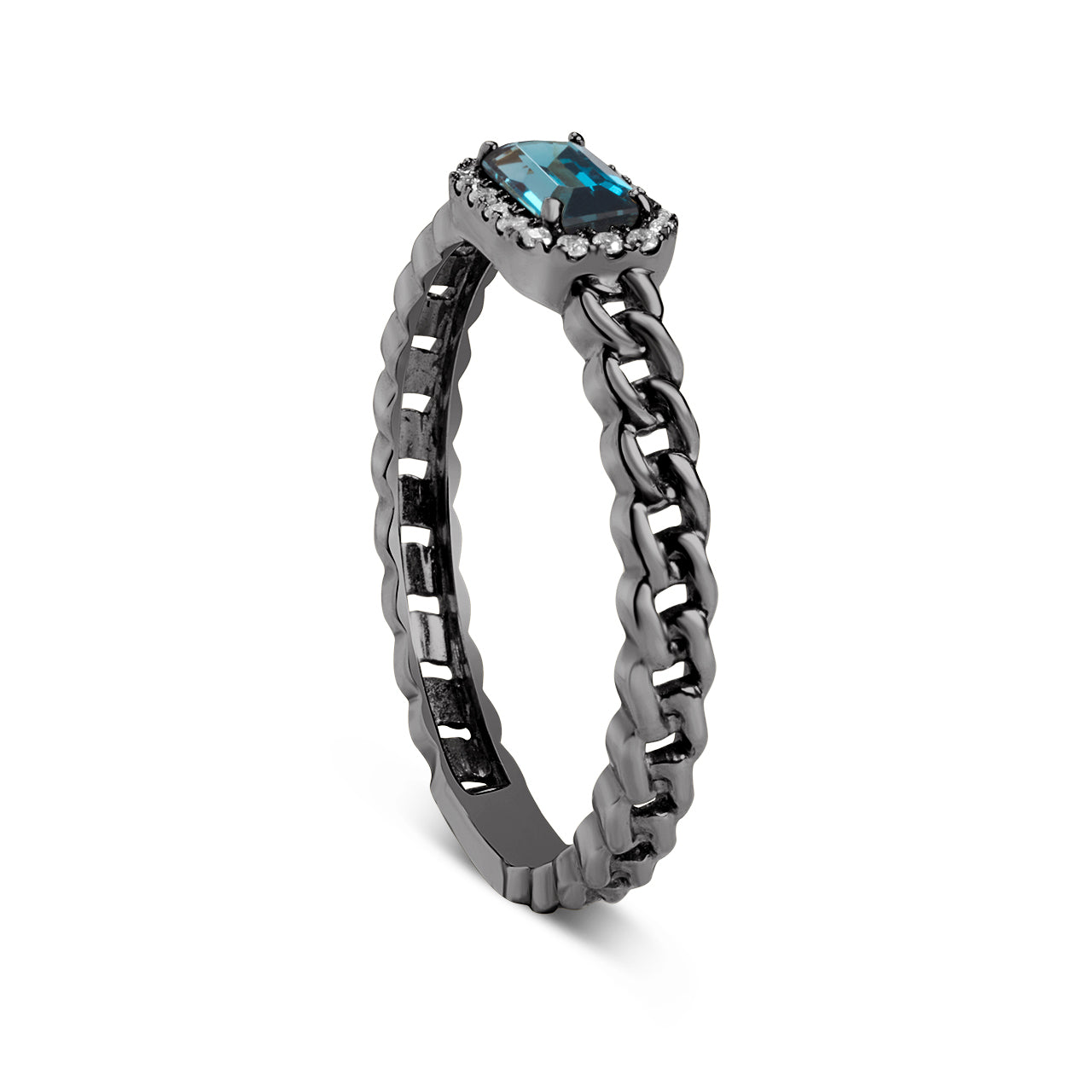 Blue Topaz & Diamond Link Stackable Ring