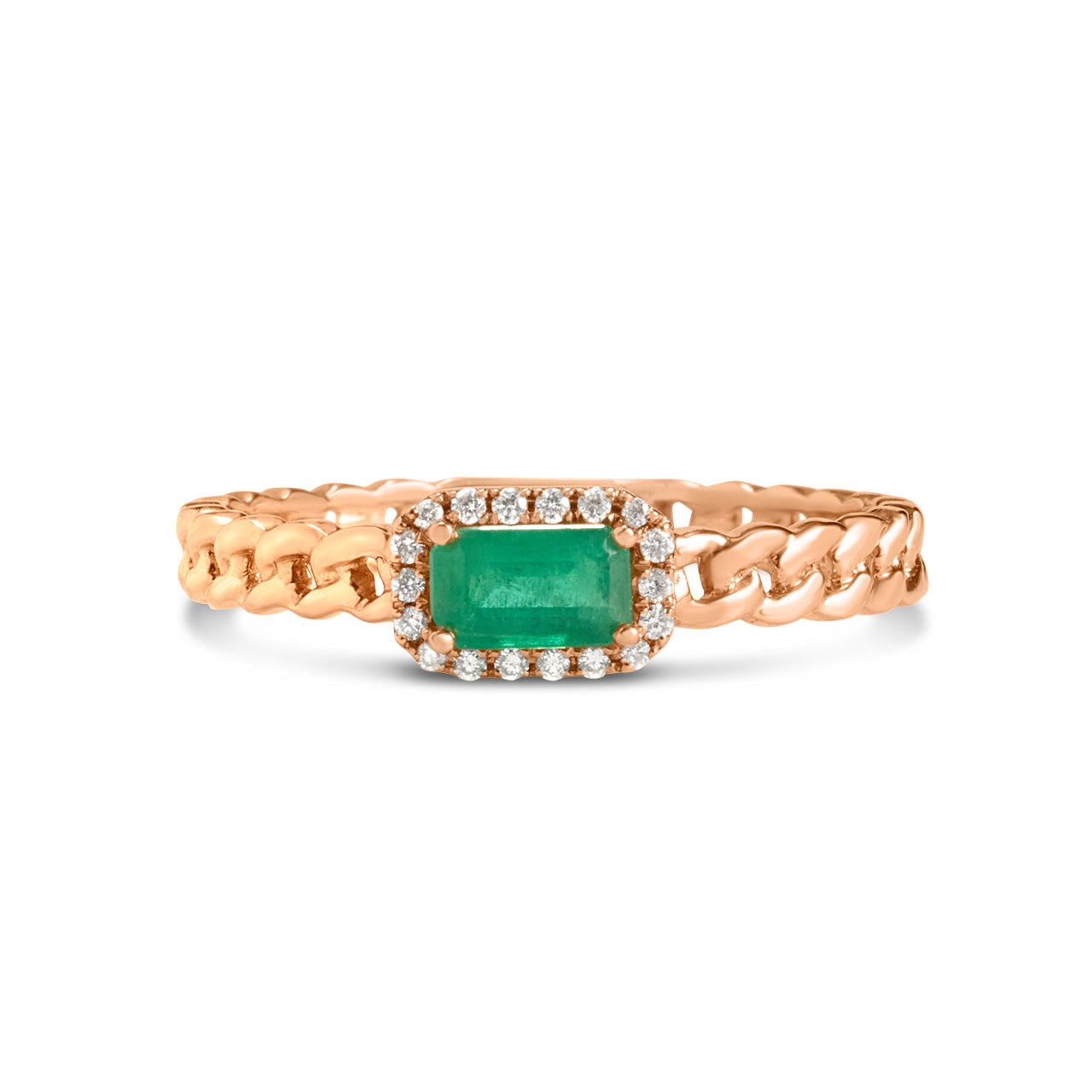 Emerald & Diamond Link Stackable Ring