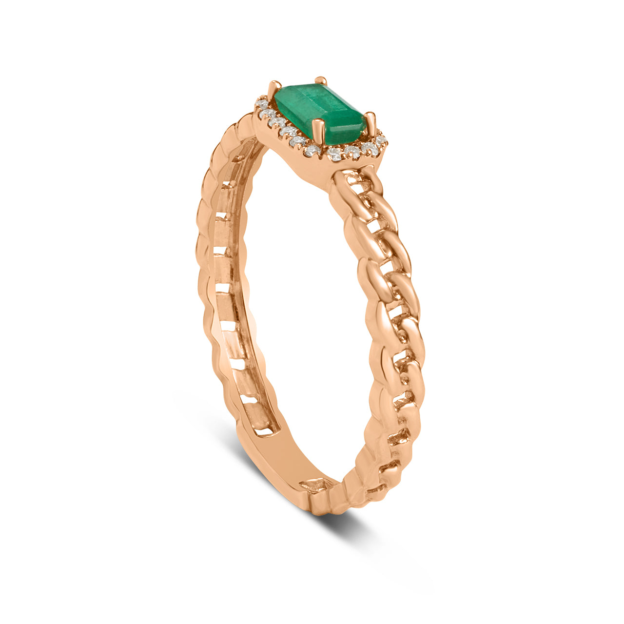 Emerald & Diamond Link Stackable Ring