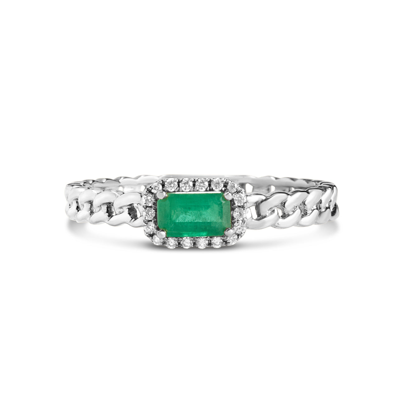 Emerald & Diamond Link Stackable Ring