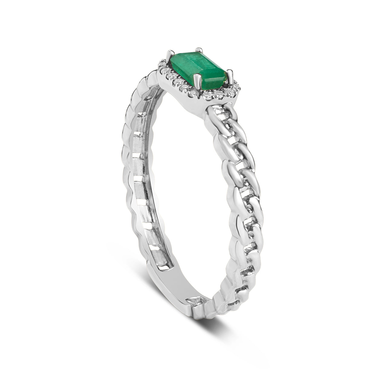 Emerald & Diamond Link Stackable Ring