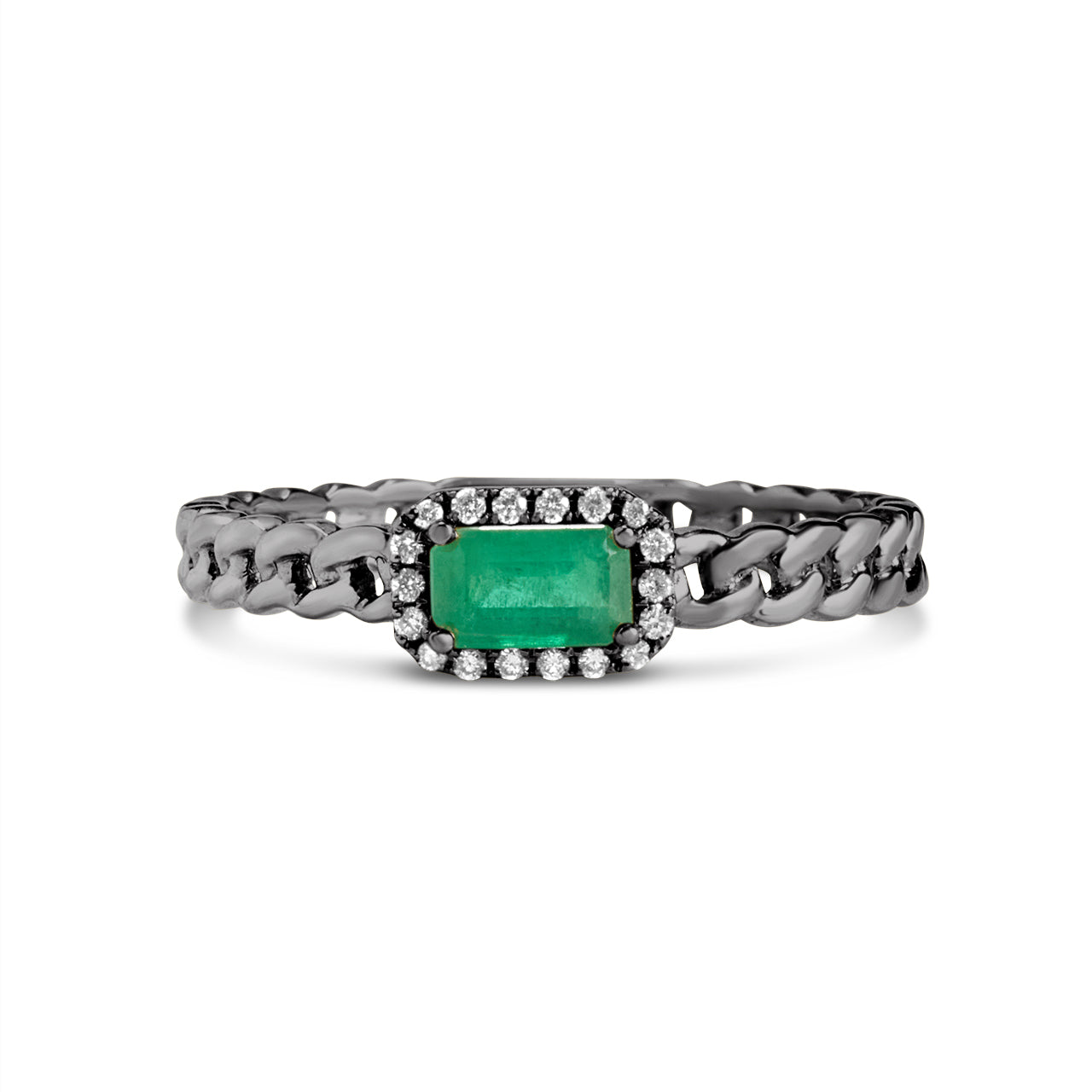 Emerald & Diamond Link Stackable Ring