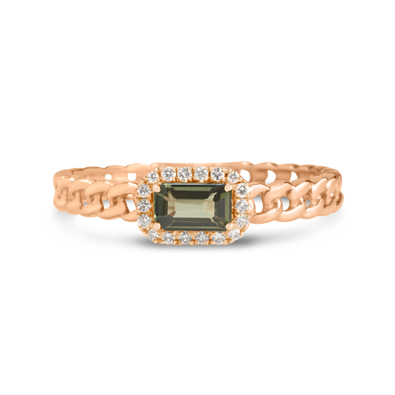 Green Sapphire & Diamond Link Stackable Ring