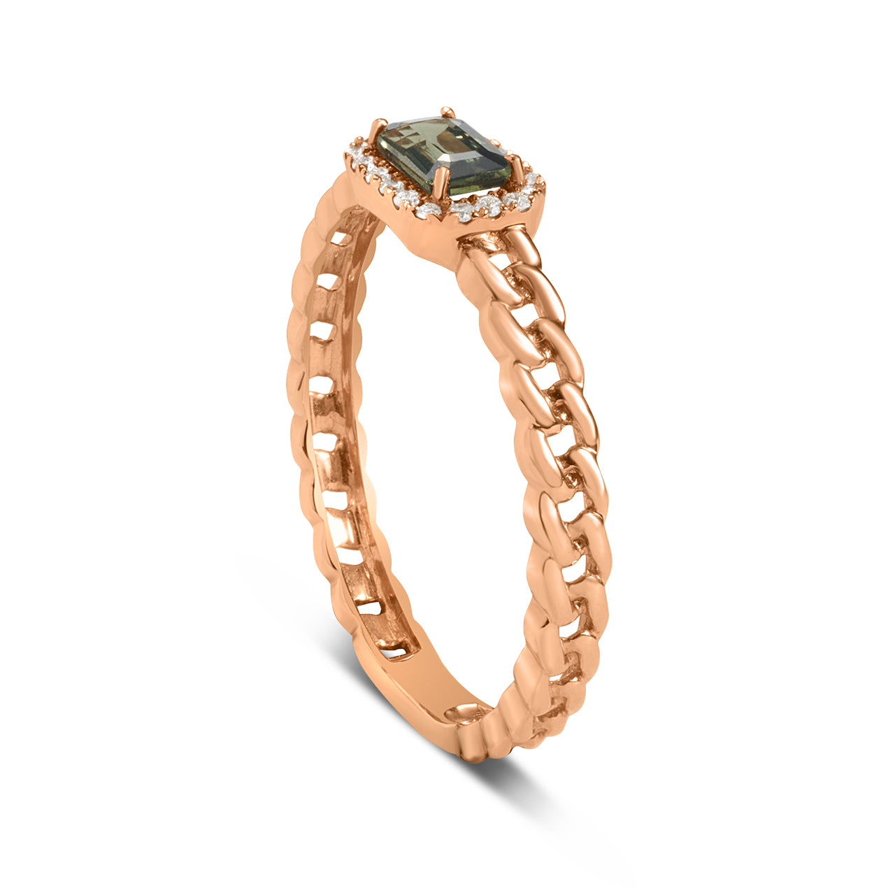 Green Sapphire & Diamond Link Stackable Ring