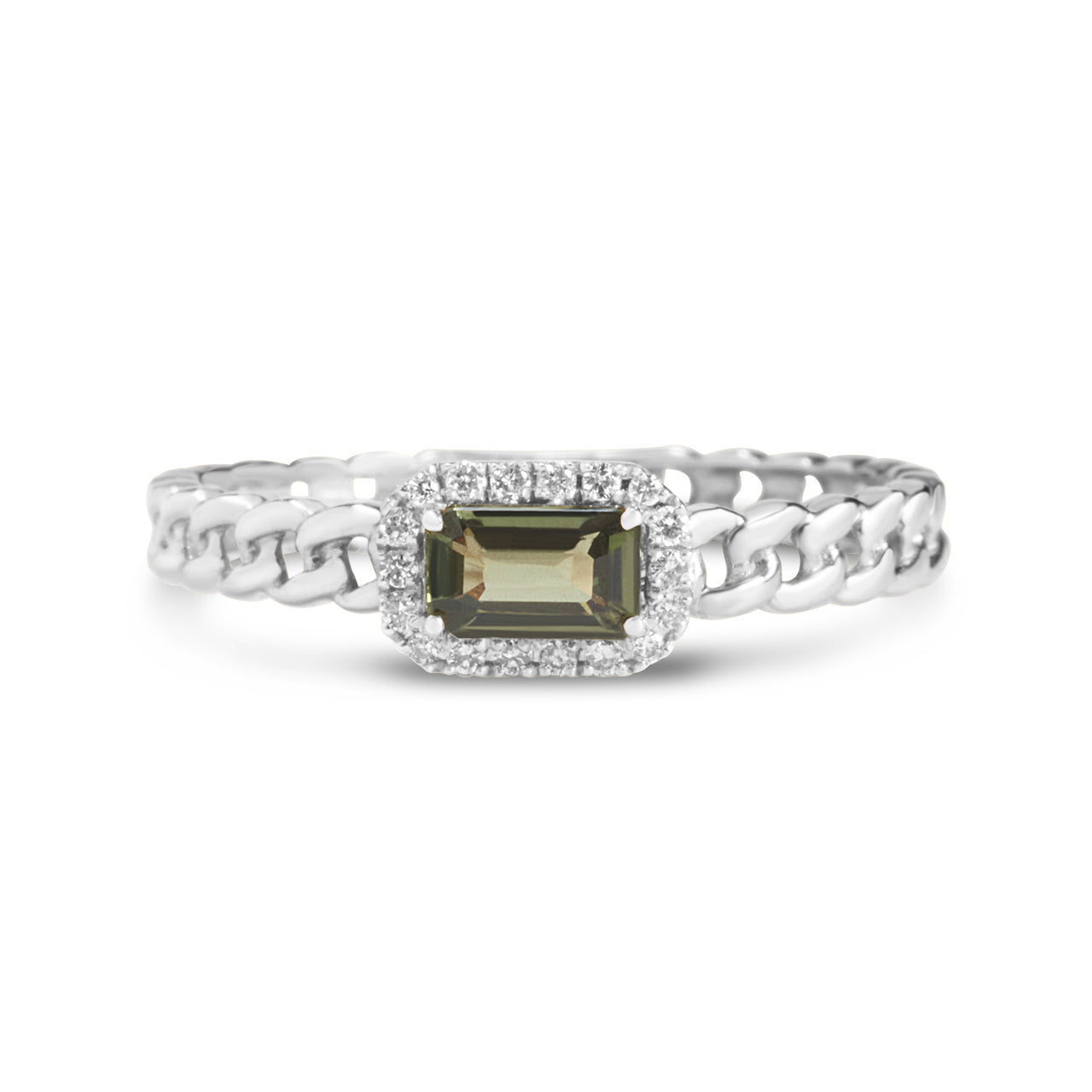 Green Sapphire & Diamond Link Stackable Ring