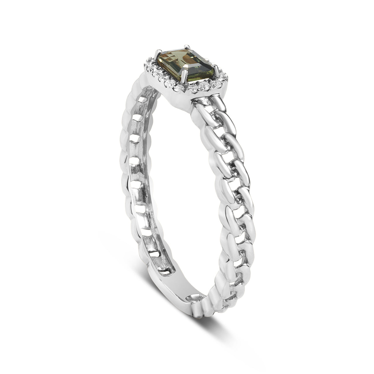 Green Sapphire & Diamond Link Stackable Ring