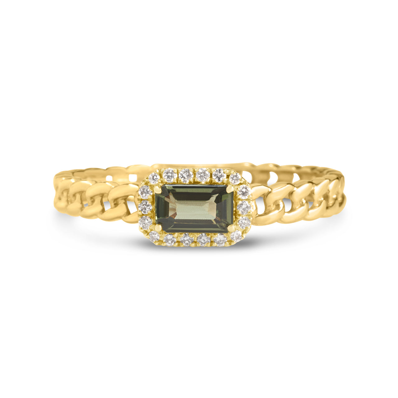 Green Sapphire & Diamond Link Stackable Ring