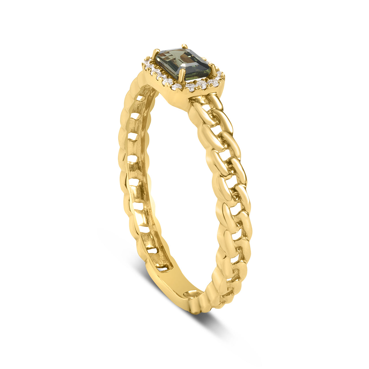 Green Sapphire & Diamond Link Stackable Ring