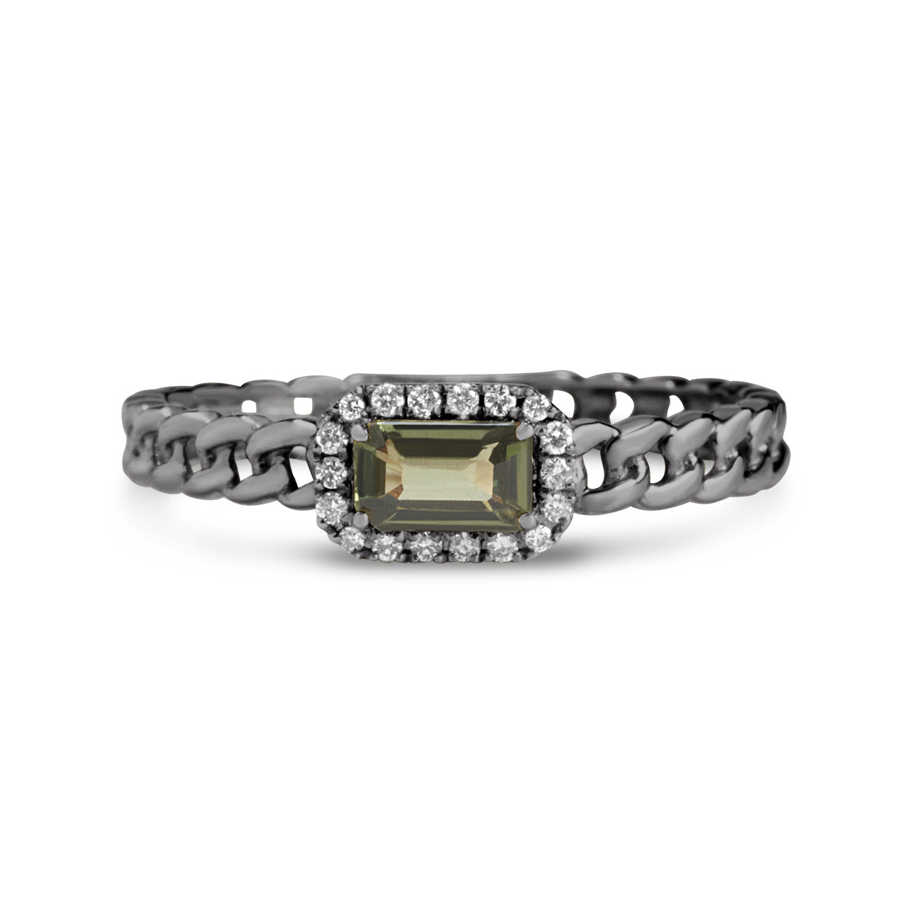 Green Sapphire & Diamond Link Stackable Ring