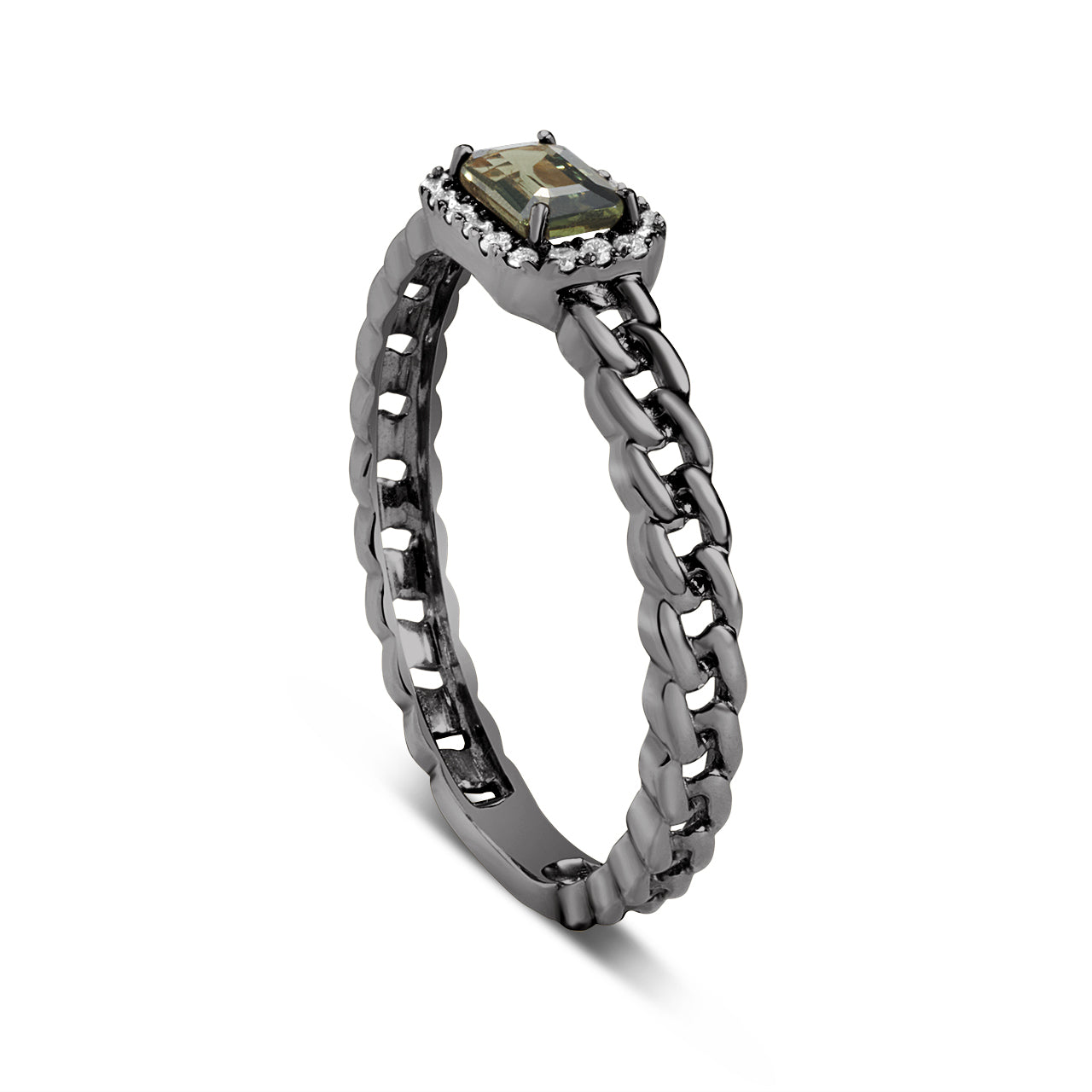 Green Sapphire & Diamond Link Stackable Ring