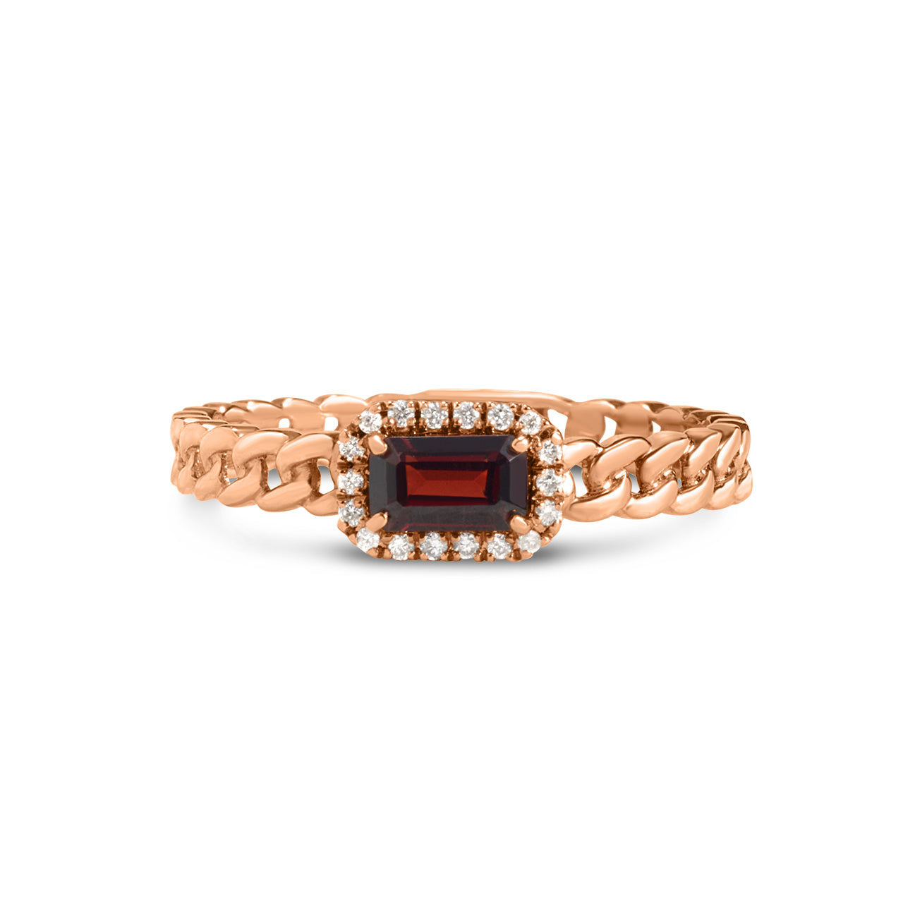 Garnet & Diamond Link Stackable Ring
