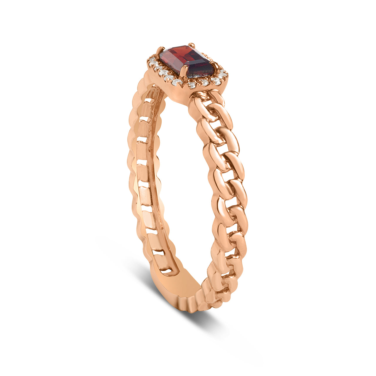 Garnet & Diamond Link Stackable Ring