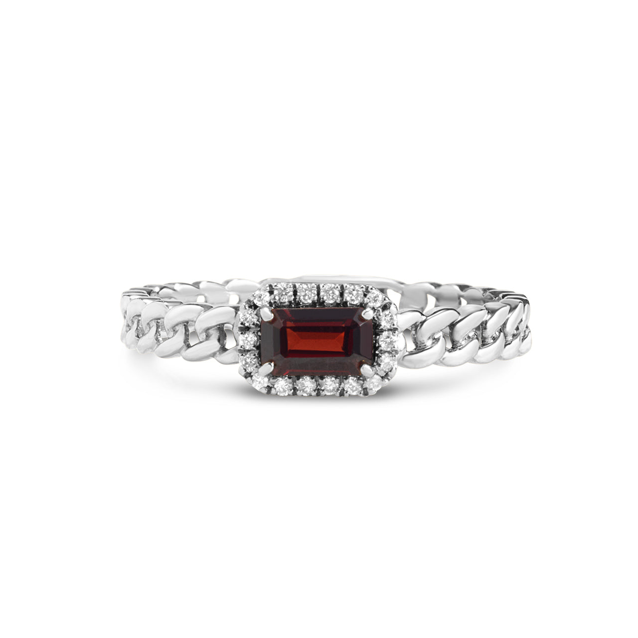 Garnet & Diamond Link Stackable Ring