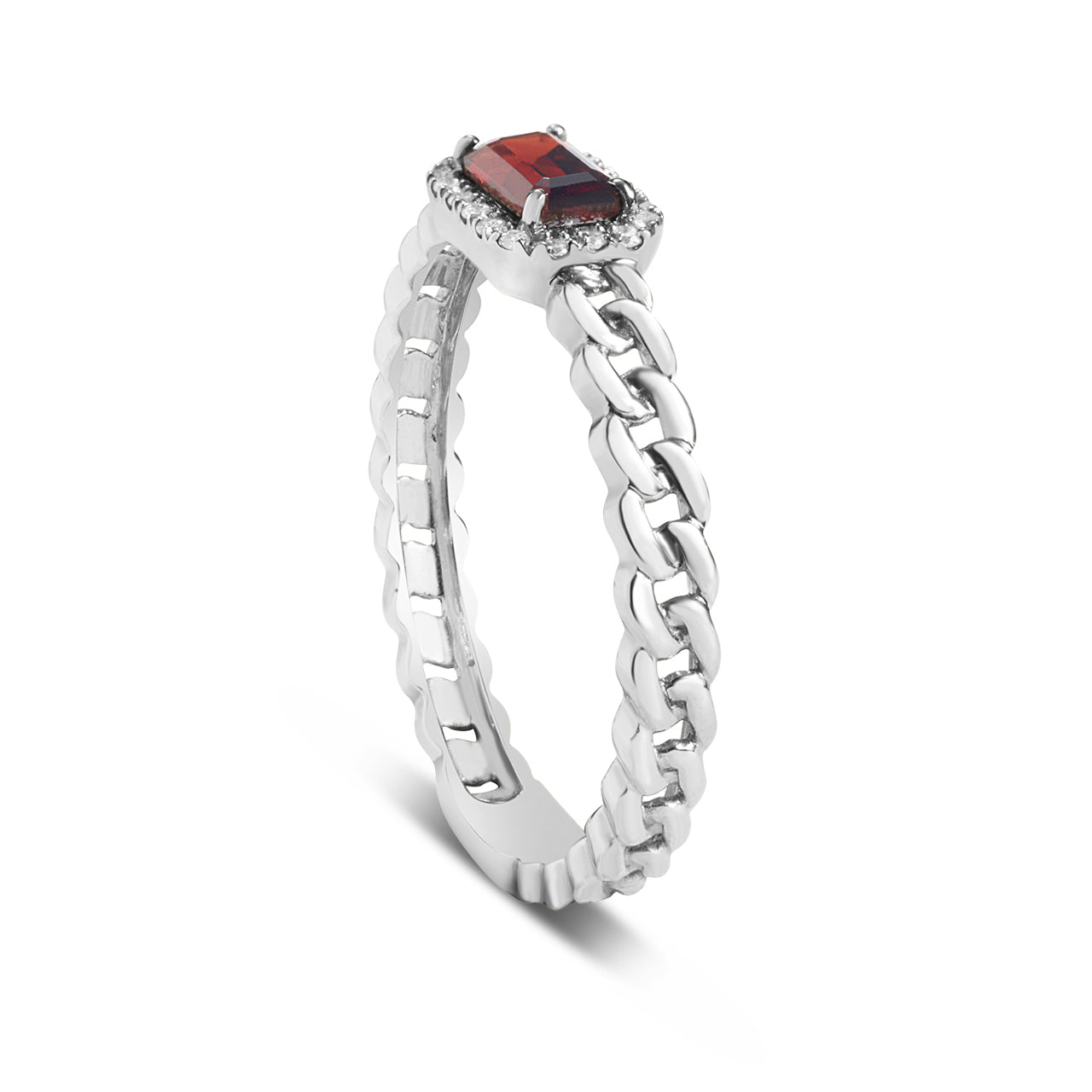 Garnet & Diamond Link Stackable Ring