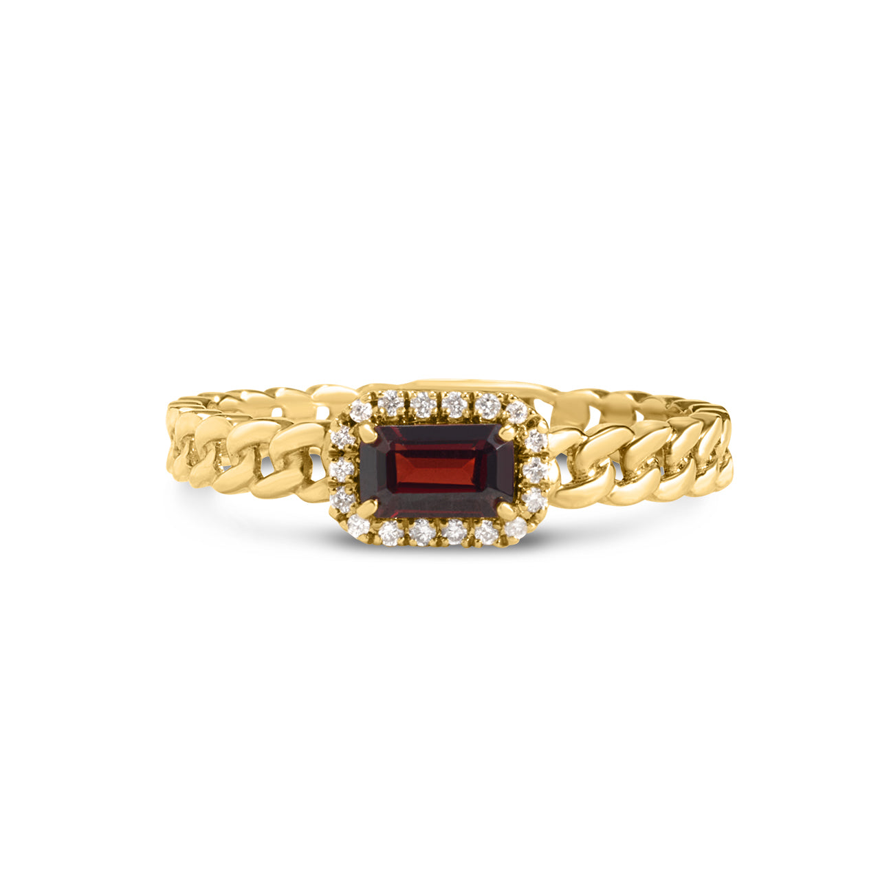 Garnet & Diamond Link Stackable Ring