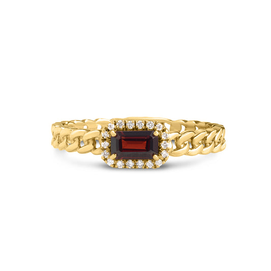 Garnet & Diamond Link Stackable Ring
