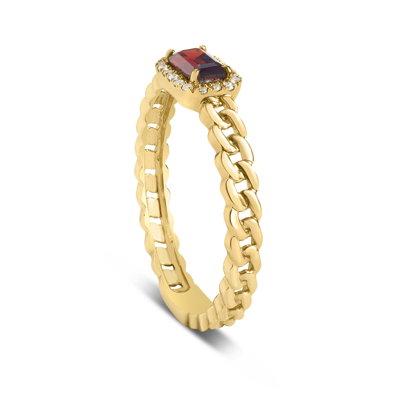 Garnet & Diamond Link Stackable Ring