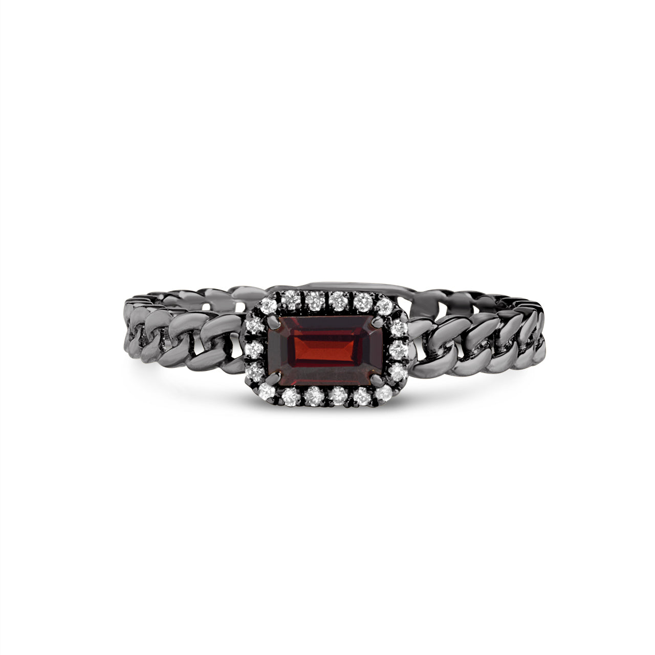Garnet & Diamond Link Stackable Ring