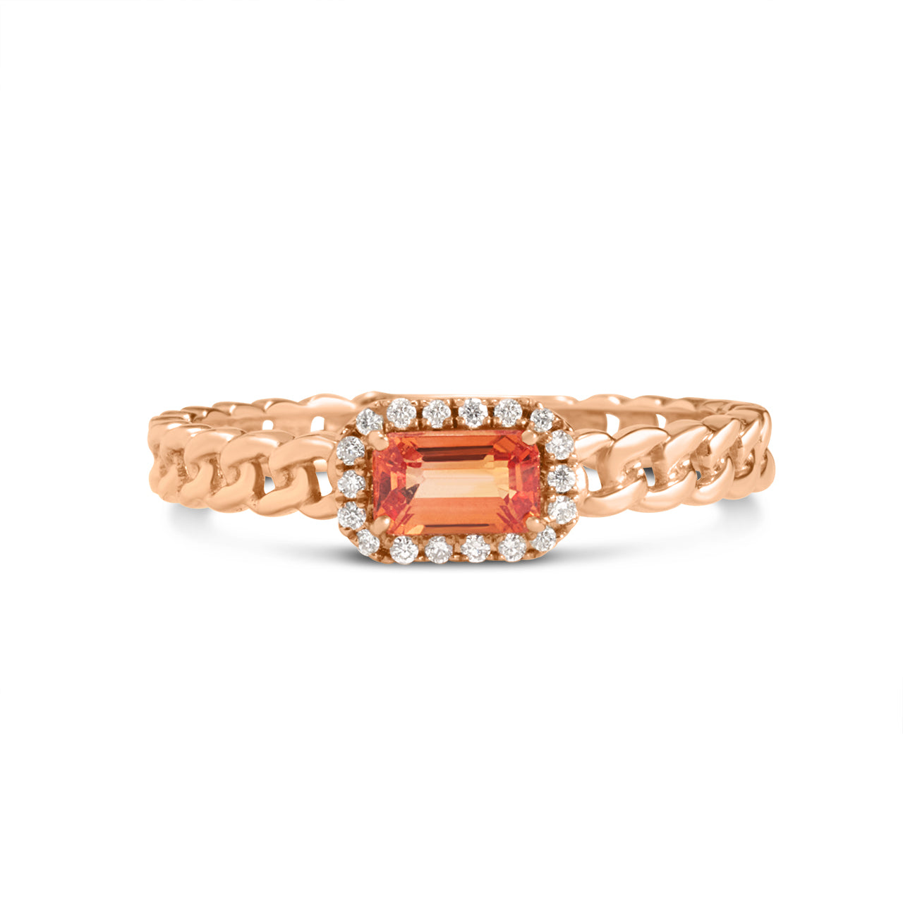 Orange Sapphire & Diamond Link Stackable Ring