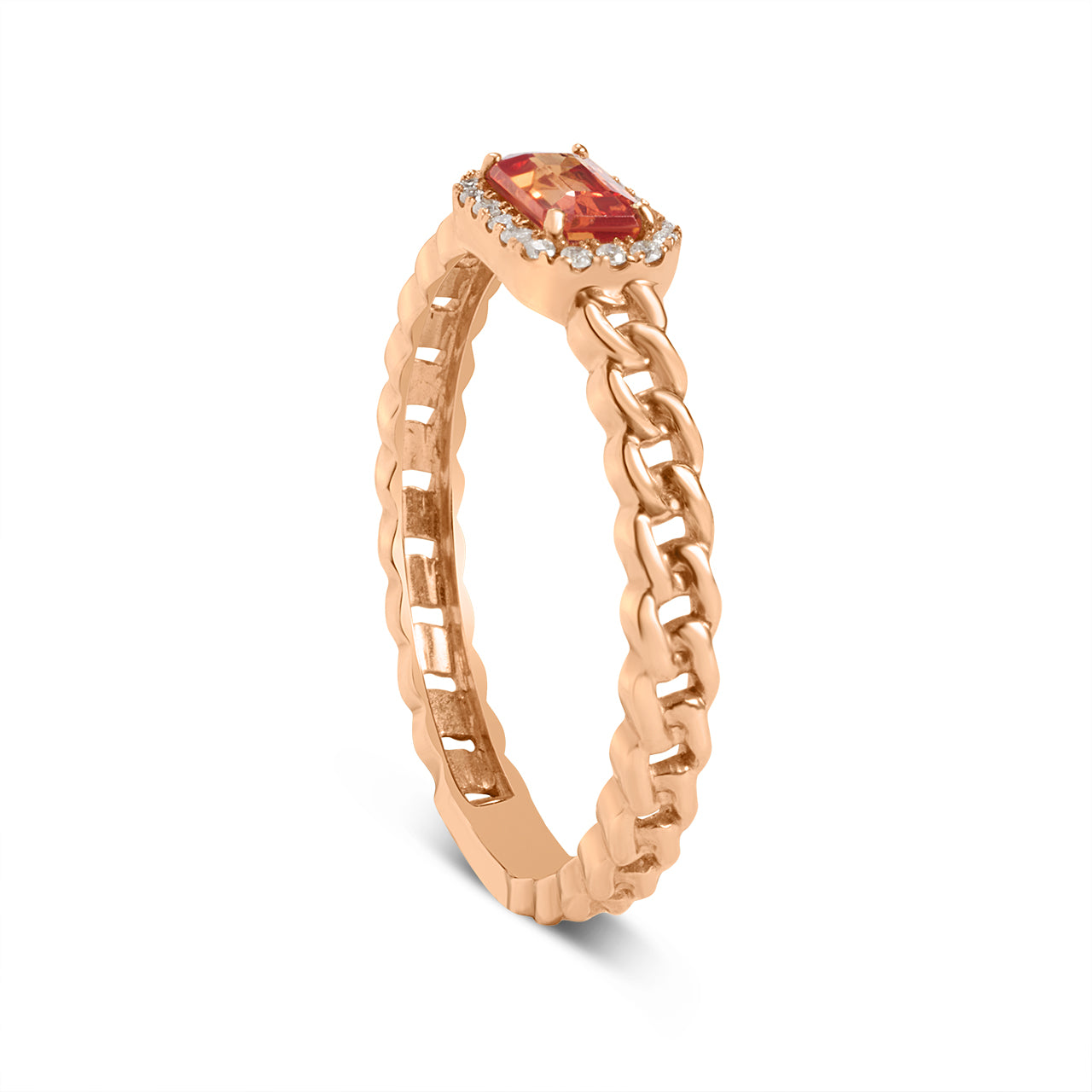 Orange Sapphire & Diamond Link Stackable Ring