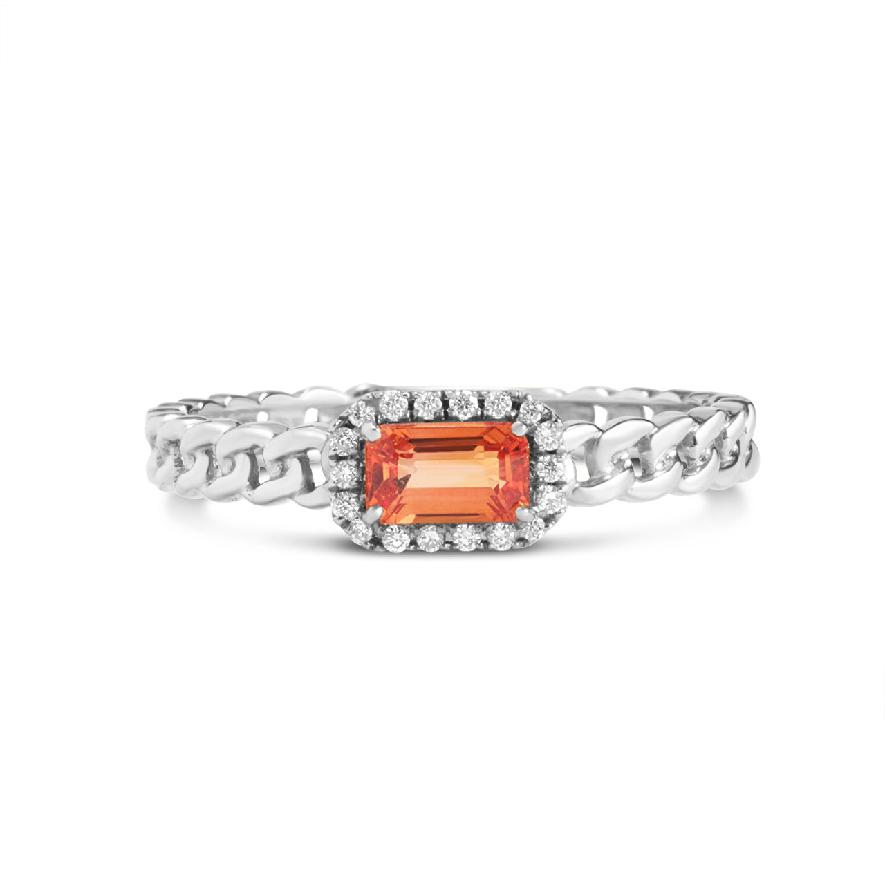 Orange Sapphire & Diamond Link Stackable Ring