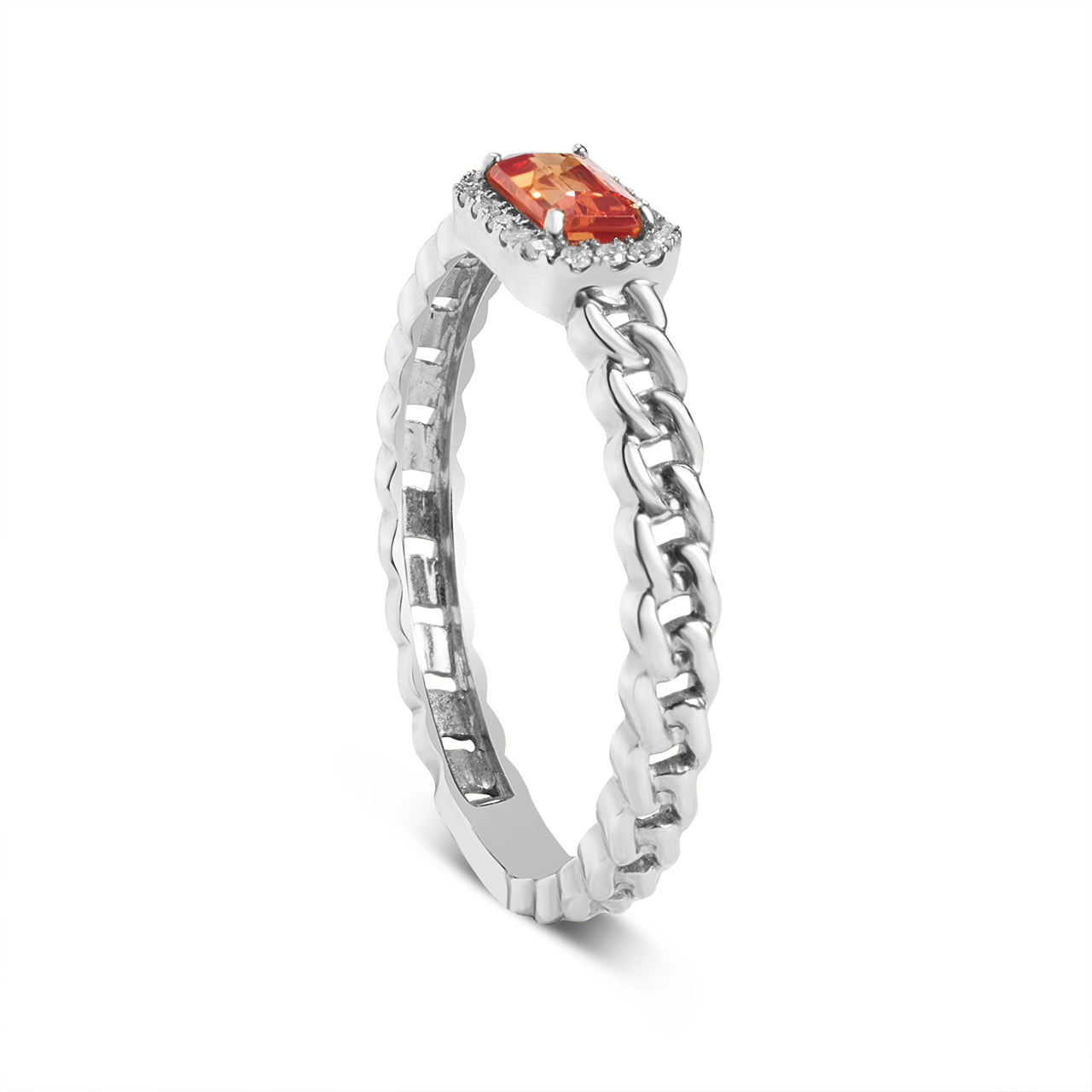 Orange Sapphire & Diamond Link Stackable Ring