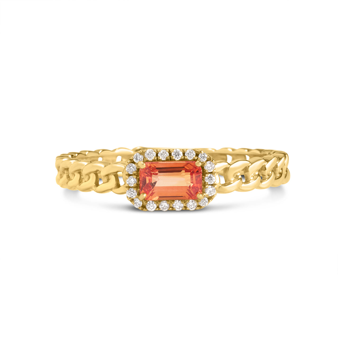 Orange Sapphire & Diamond Link Stackable Ring