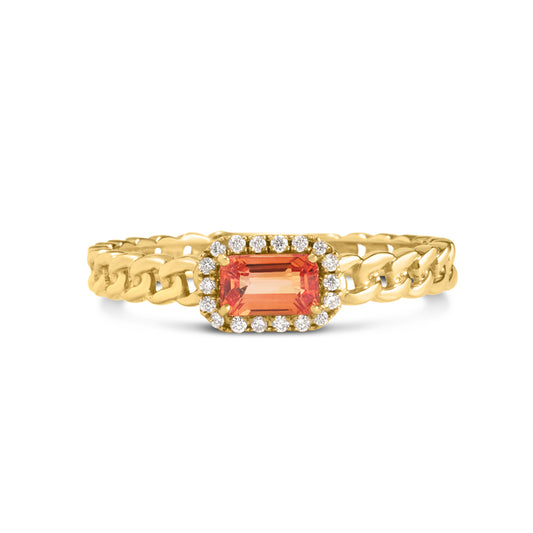 Orange Sapphire & Diamond Link Stackable Ring