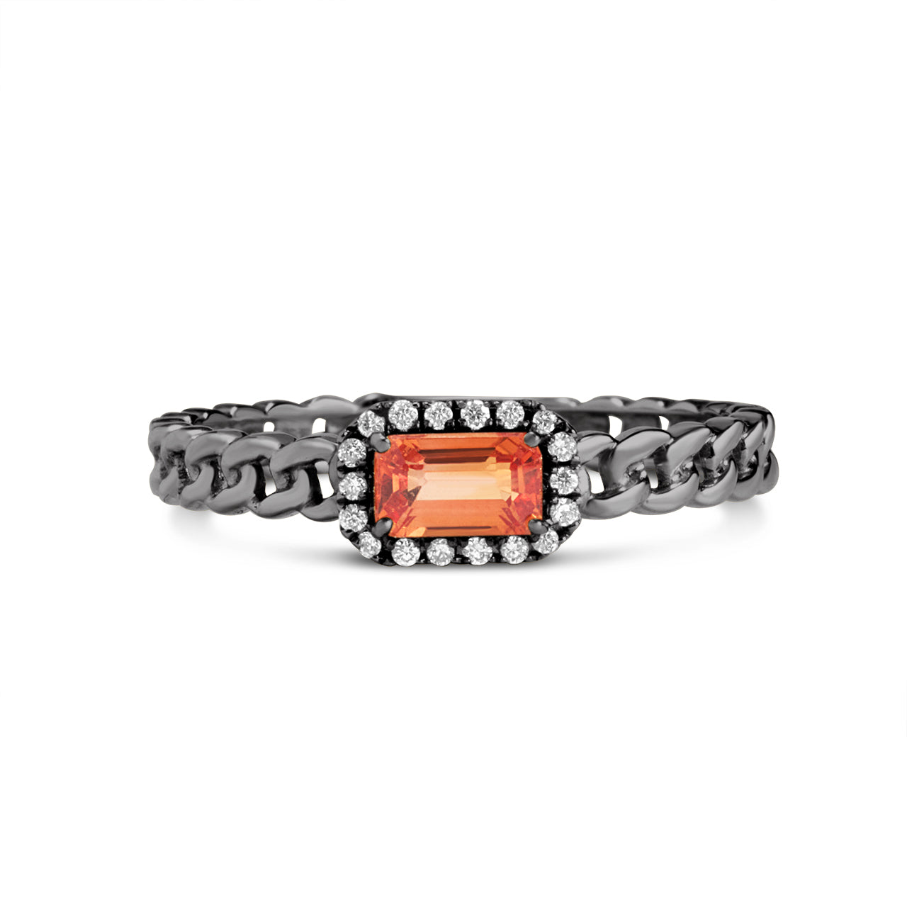 Orange Sapphire & Diamond Link Stackable Ring