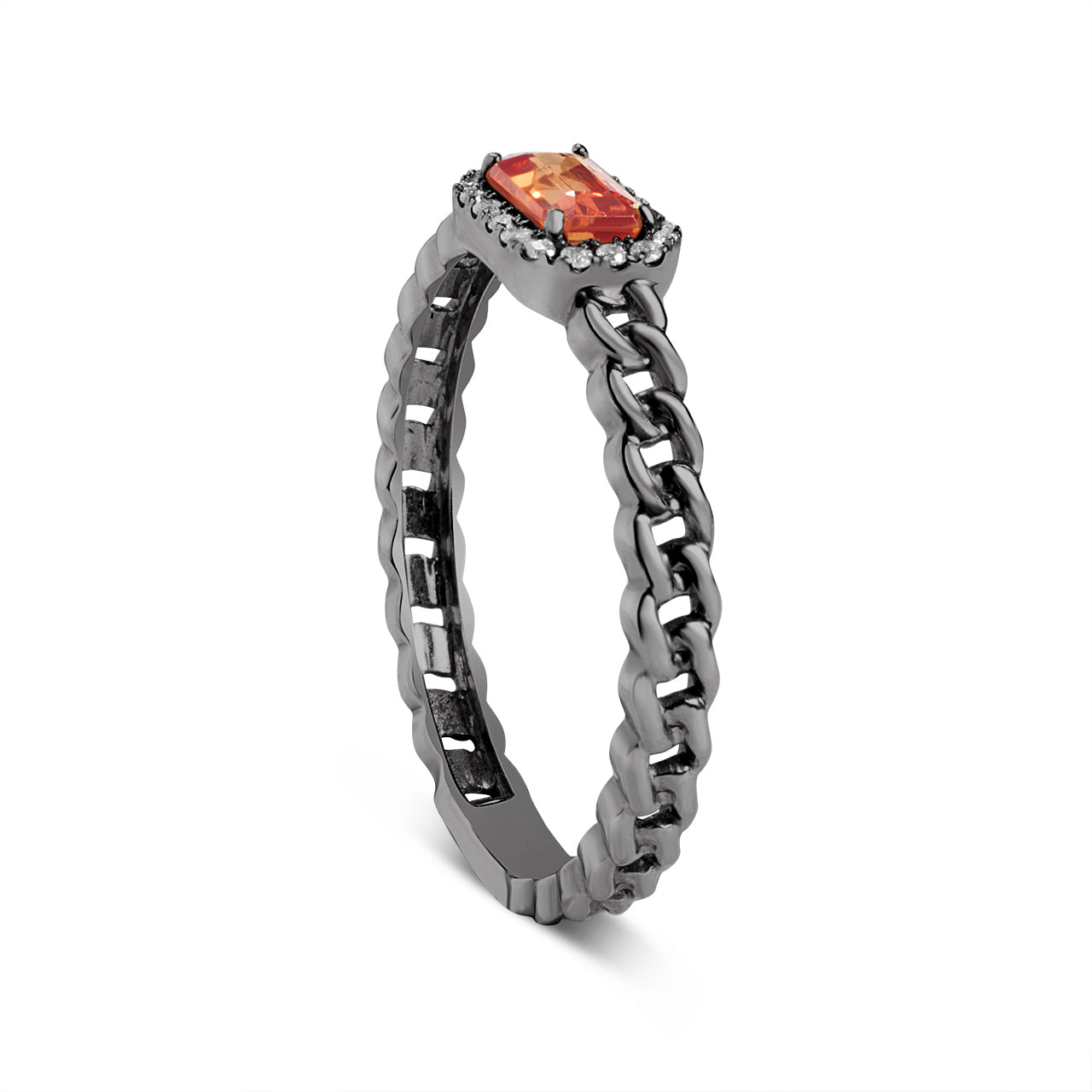 Orange Sapphire & Diamond Link Stackable Ring