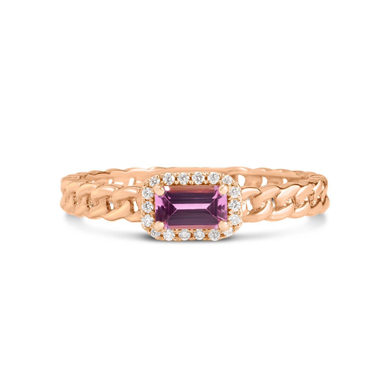 Pink Sapphire & Diamond Link Stackable Ring