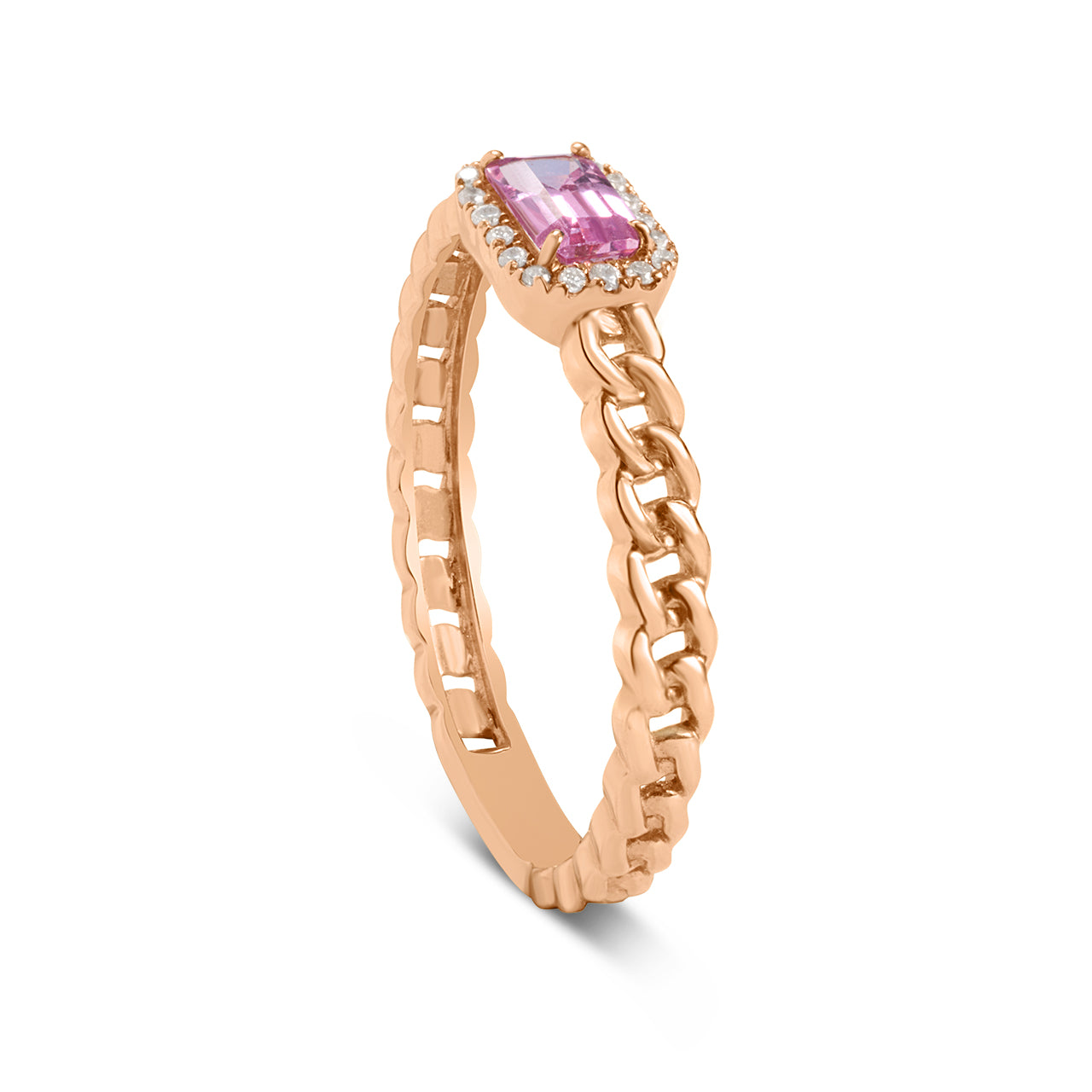 Pink Sapphire & Diamond Link Stackable Ring