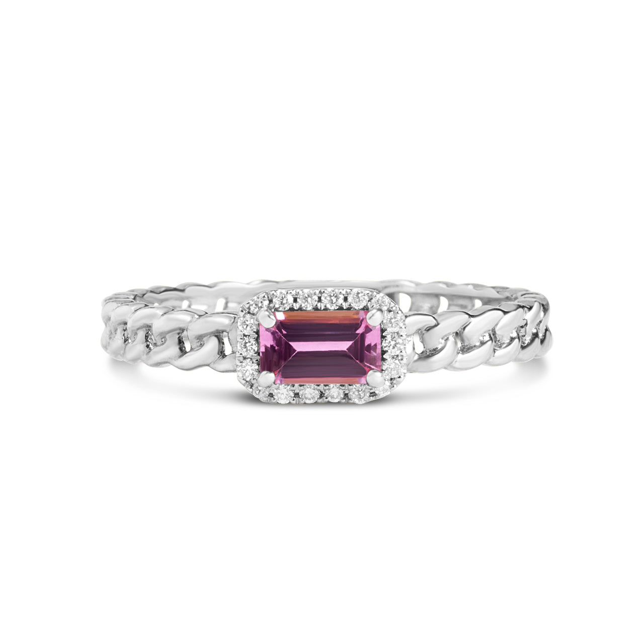 Pink Sapphire & Diamond Link Stackable Ring