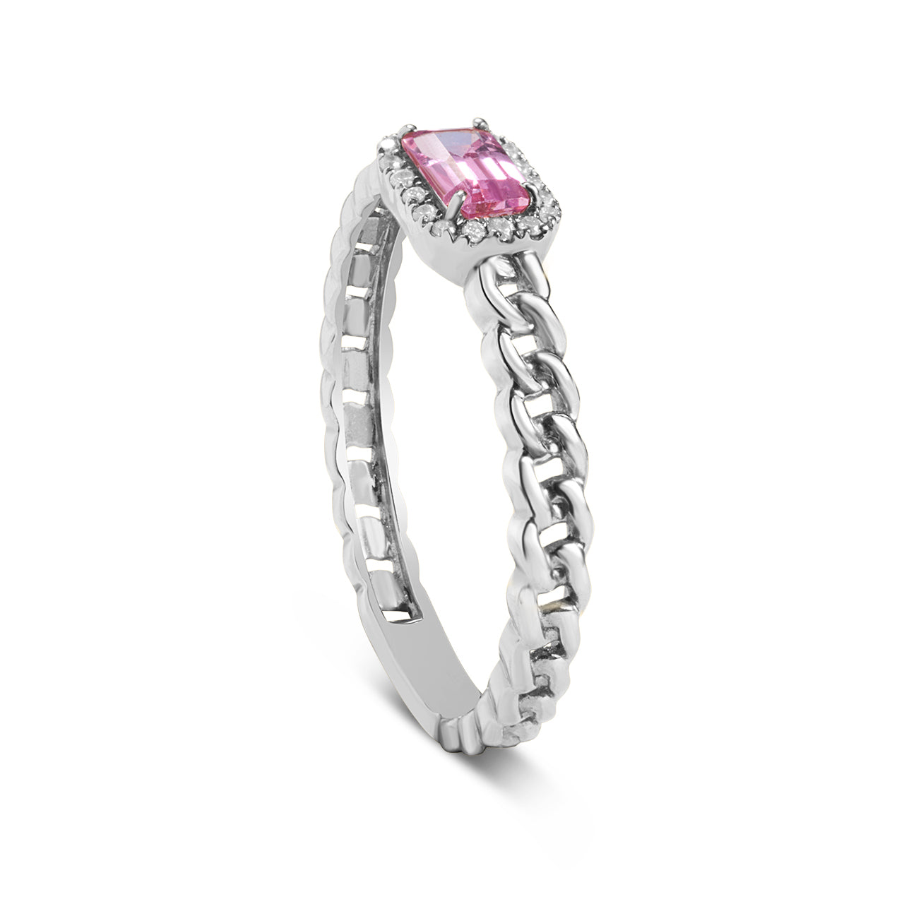 Pink Sapphire & Diamond Link Stackable Ring