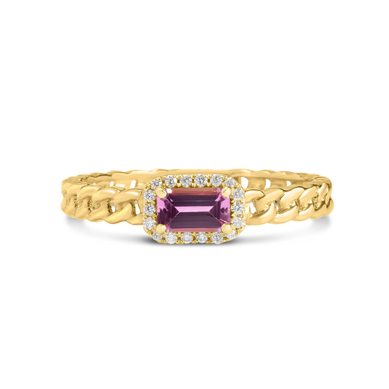 Pink Sapphire & Diamond Link Stackable Ring